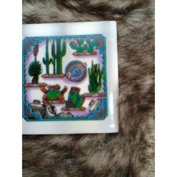 Vintage Hand Painted Cactus Flowers Southwestern Decorative Ceramic Tile Southwe - Picture 6 of 8